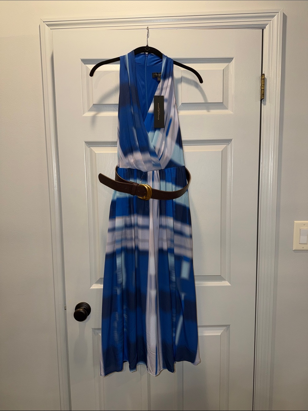 Donna Karan Blue & White Halter Jumpsuit Romper